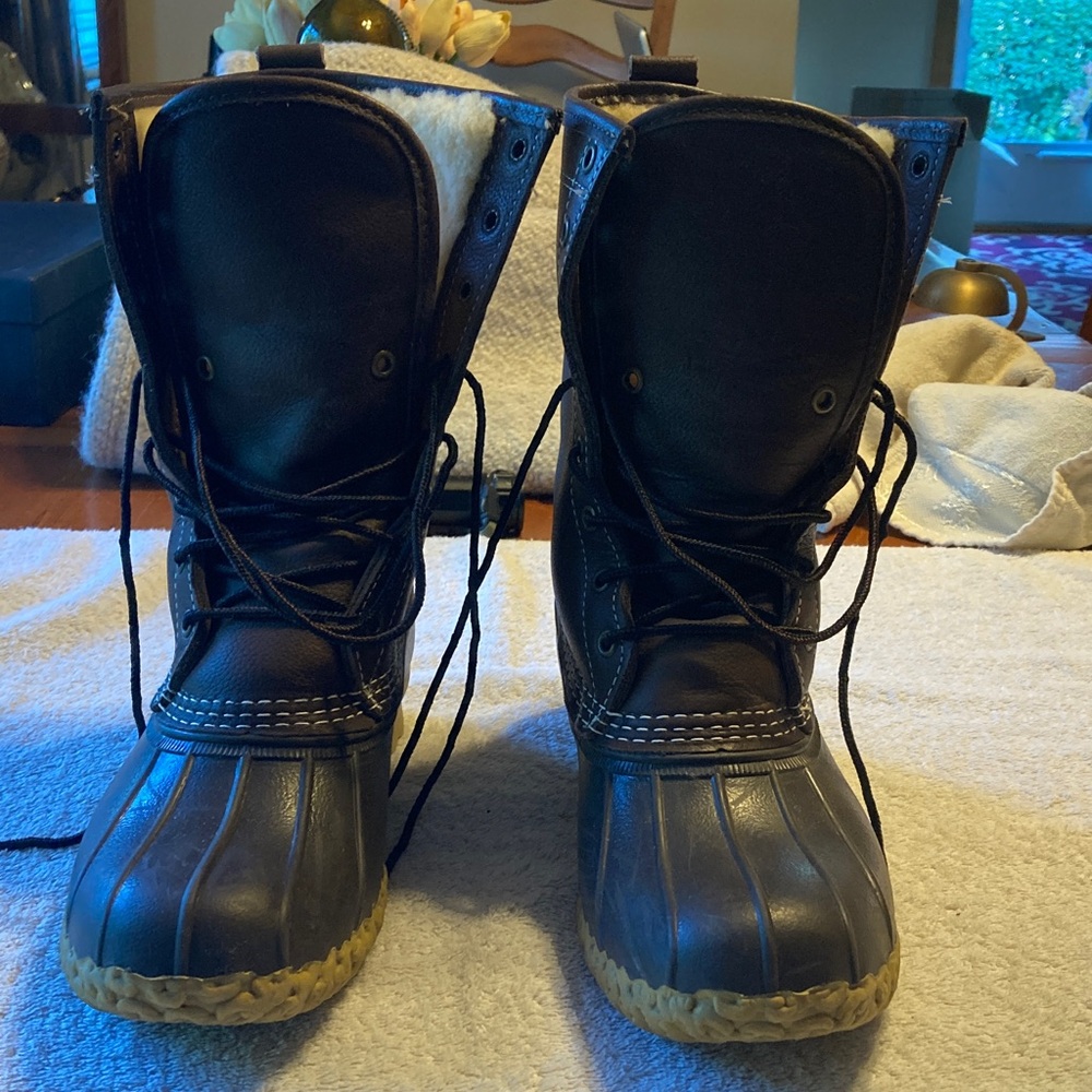 L.L. Bean Dark Brown and Tan Winter Boots with Shearling Lining